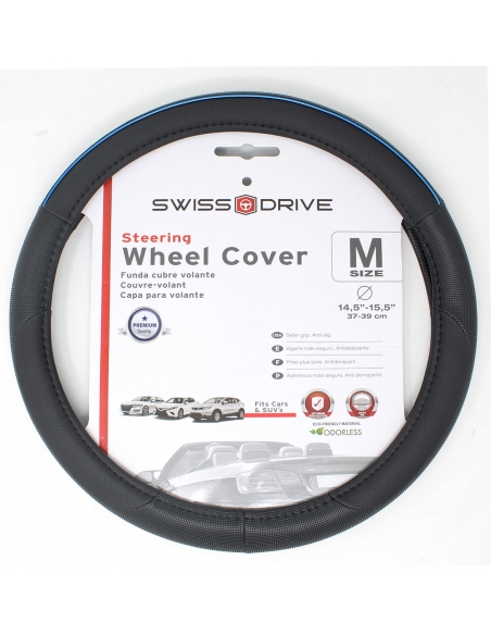 Steering Wheel Cover "COLOR LINE" Anti Slip Accent Color Line. Fits Size M 14.5" - 15.5"