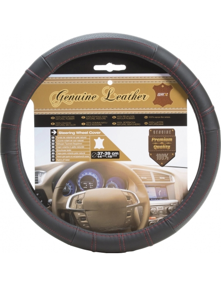 Steering Wheel Cover "GENUINE LEATHER".Fits Size M 14.5" - 15.5"