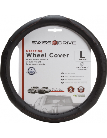 Large Steering Wheel Cover "SUPER FIVER" Black Wood Accent Trucks Suv's. Fits size L 15.5" -16.6"