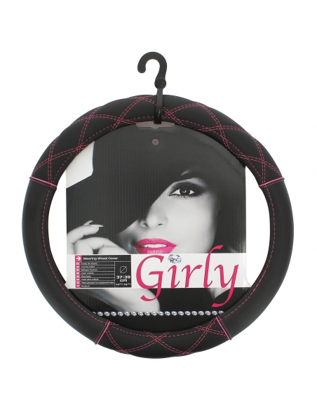 Steering Wheel Cover "GIRLY" Quilted Girly. Fits Size M 14.5" - 15.5"