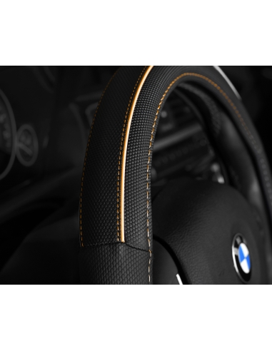 Funda de volante Sport Deep Black Orange Line Premium Luxury. Se ajusta al  tamaño M 14.5 - 15.5