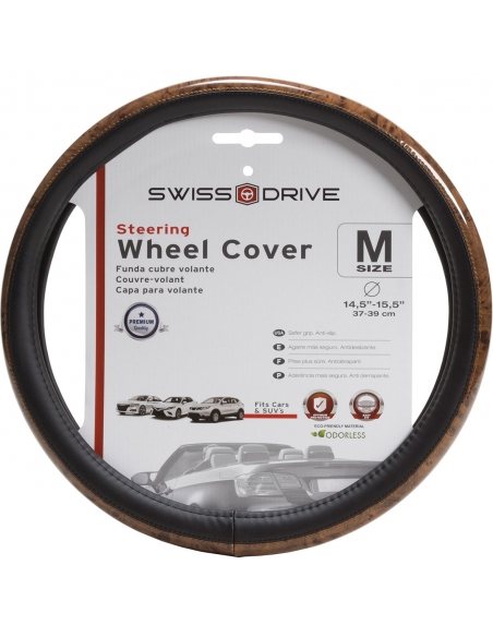 Steering Wheel Cover "FULL WOOD". Fits Size M 14.5" - 15.5"