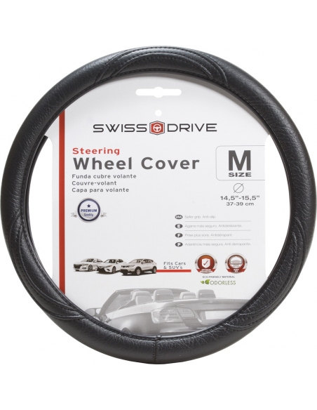 Steering Wheel Cover "EKO PVC" Black Universal fit Comfort Grip. Fits Size M 14.5" - 15.5"