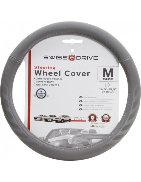 Steering Wheel Cover "SILK TOUCH" GREY. Fits Size M 14.5" - 15.5"