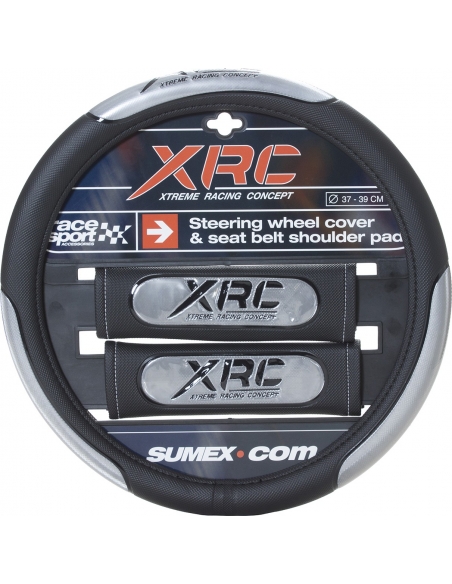 Steering Wheel Cover "XRC" Black Gray. Fits Size M 14.5" - 15.5"